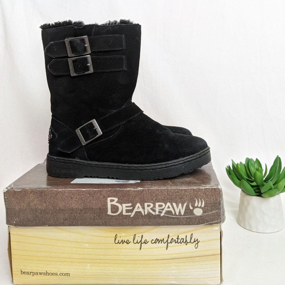 BEARPAW Suede Boots Black Winter Snow Miriam 8 (fits like a 7)